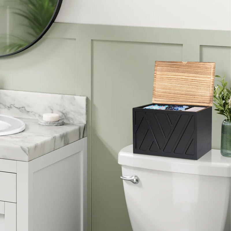 Jorkol Tampon Holder for Bathroom Decor  Feminine Product Organizer with Lid  Shark Week Tampon Storage  Wood Pad and Tampon Organizer for Toilet Organizer  Bathroom Accessories Box for Girl Stuff - Image 4